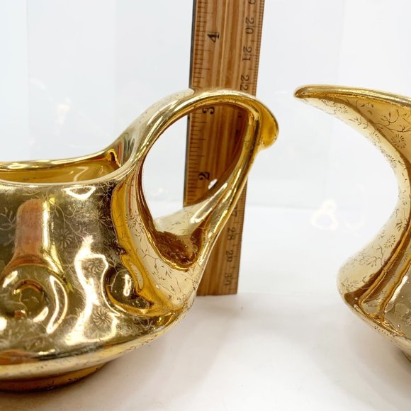 Vintage Pearl China Sugar Creamer 22 Kt Gold Floral Hollywood Regency MCM 40s - Picture 2 of 16